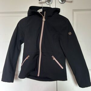 Michael Kors Black Kids Rain Jacket with Rose Gold Zippers and Logo